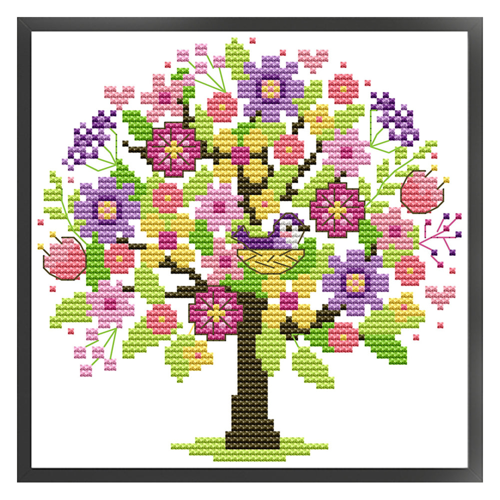 Four Seasons Tree - Spring - 14CT Stamped Cross Stitch 18*18CM(Joy Sunday)
