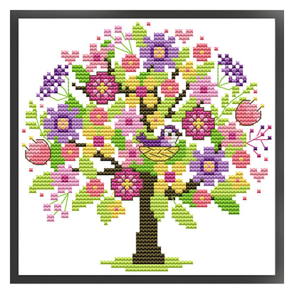 Four Seasons Tree - Spring - 14CT Stamped Cross Stitch 18*18CM(Joy Sunday)