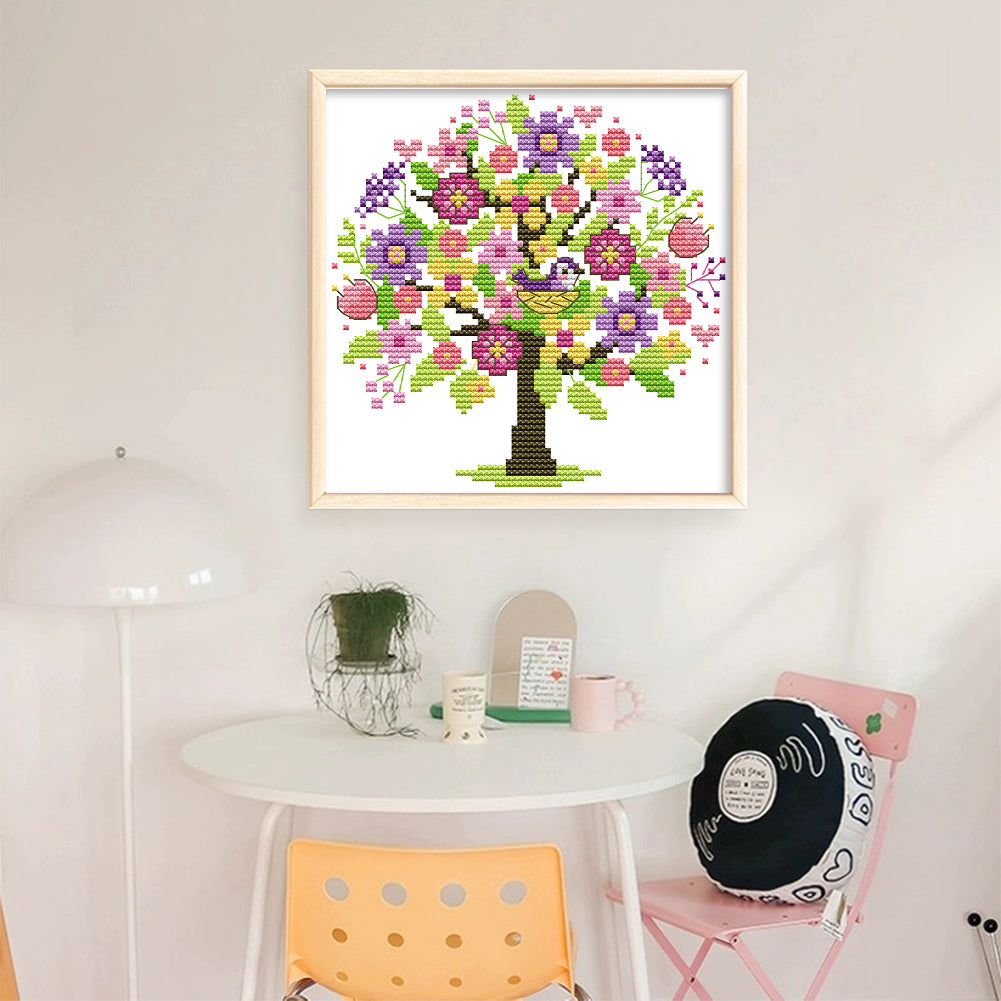 Four Seasons Tree - Spring - 14CT Stamped Cross Stitch 18*18CM(Joy Sunday)