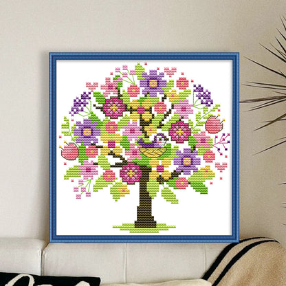 Four Seasons Tree - Spring - 14CT Stamped Cross Stitch 18*18CM(Joy Sunday)