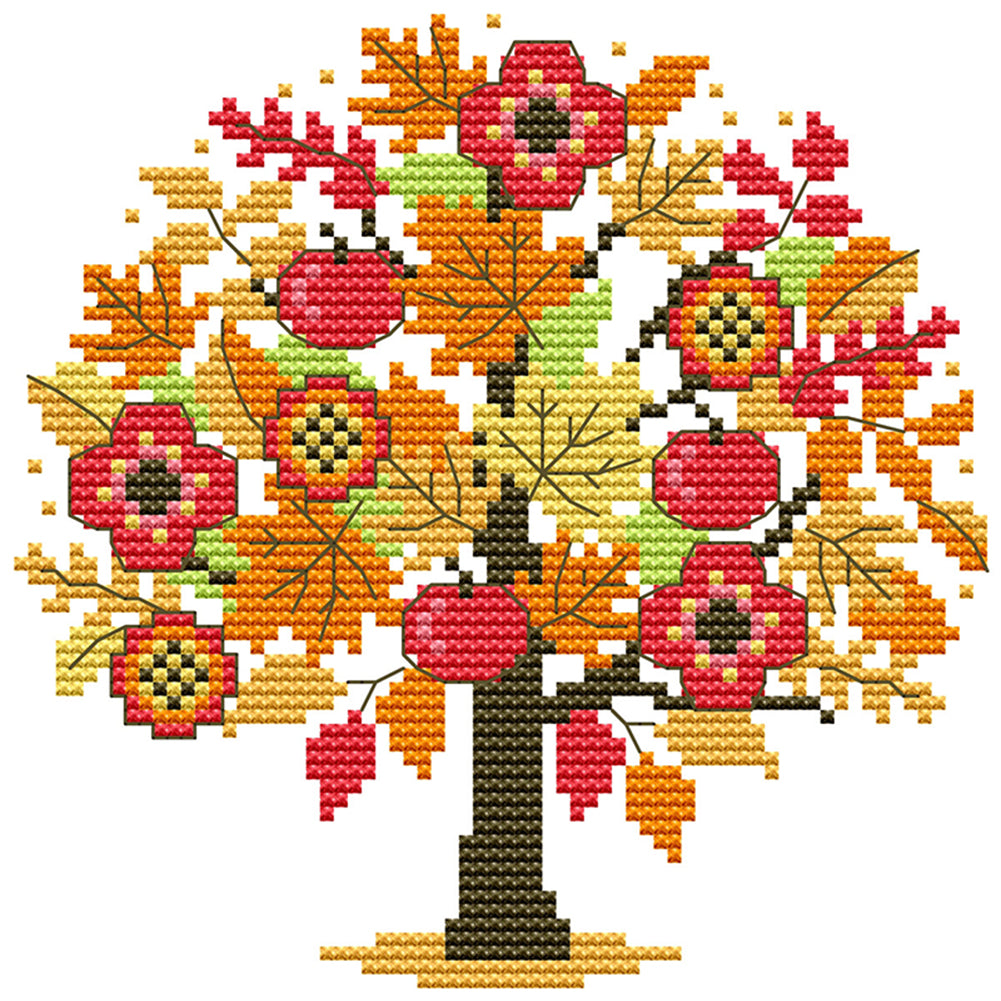 Four Seasons Tree - Autumn - 14CT Stamped Cross Stitch 18*18CM(Joy Sunday)
