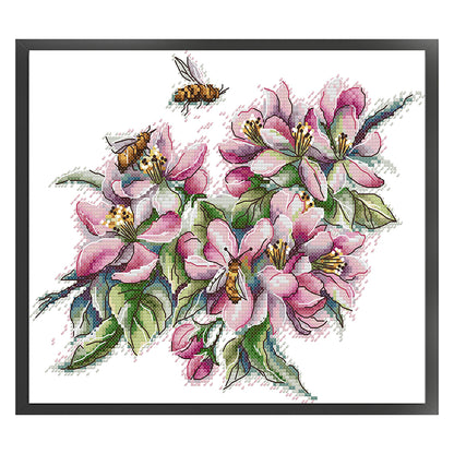 Magnolia And Bee - 14CT Stamped Cross Stitch 30*26CM(Joy Sunday)