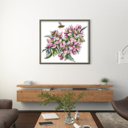 Magnolia And Bee - 14CT Stamped Cross Stitch 30*26CM(Joy Sunday)