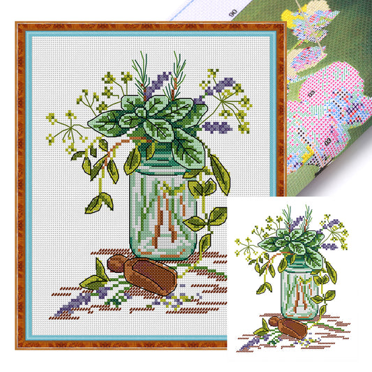 Provence Fragrance Leaves - 14CT Stamped Cross Stitch 20*26CM(Joy Sunday)