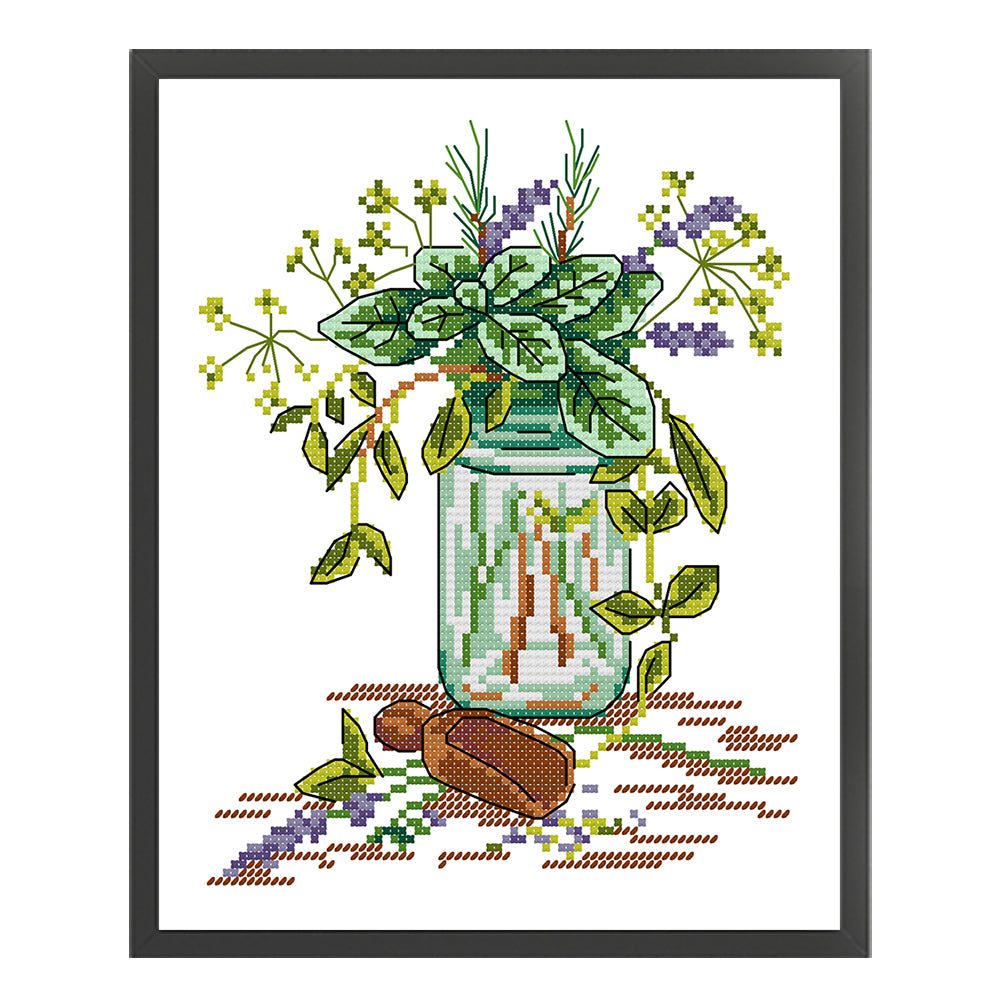 Provence Fragrance Leaves - 14CT Stamped Cross Stitch 20*26CM(Joy Sunday)
