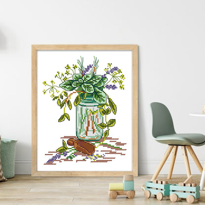Provence Fragrance Leaves - 14CT Stamped Cross Stitch 20*26CM(Joy Sunday)