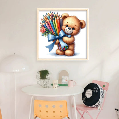 Bear With Flowers - Stamped Cross Stitch 20*20CM