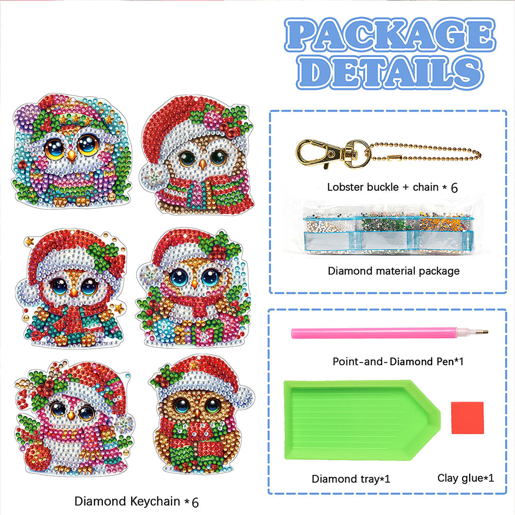 6Pcs Double Sided Diamond Painting Keychains Kit Diamond Art Set Handmade Crafts