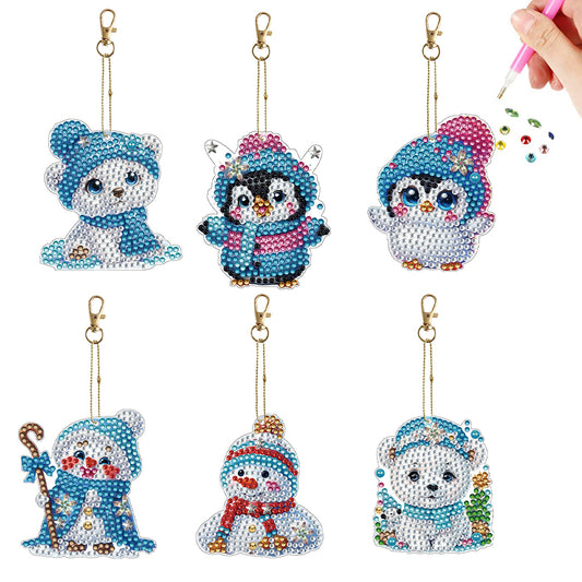 6Pcs Double Sided Diamond Painting Keychains Kit Diamond Art Set Handmade Crafts