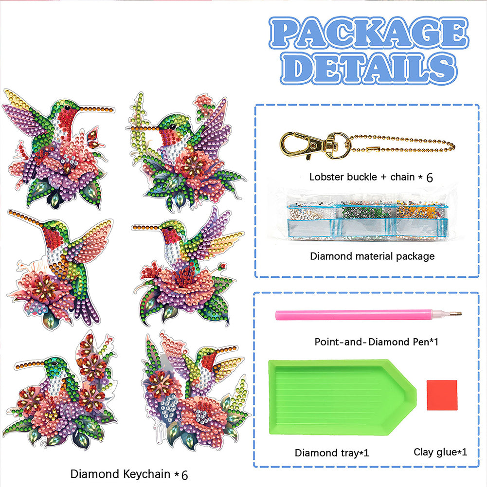 6Pcs Double Sided Diamond Painting Keychains Kit Diamond Art Set Handmade Crafts