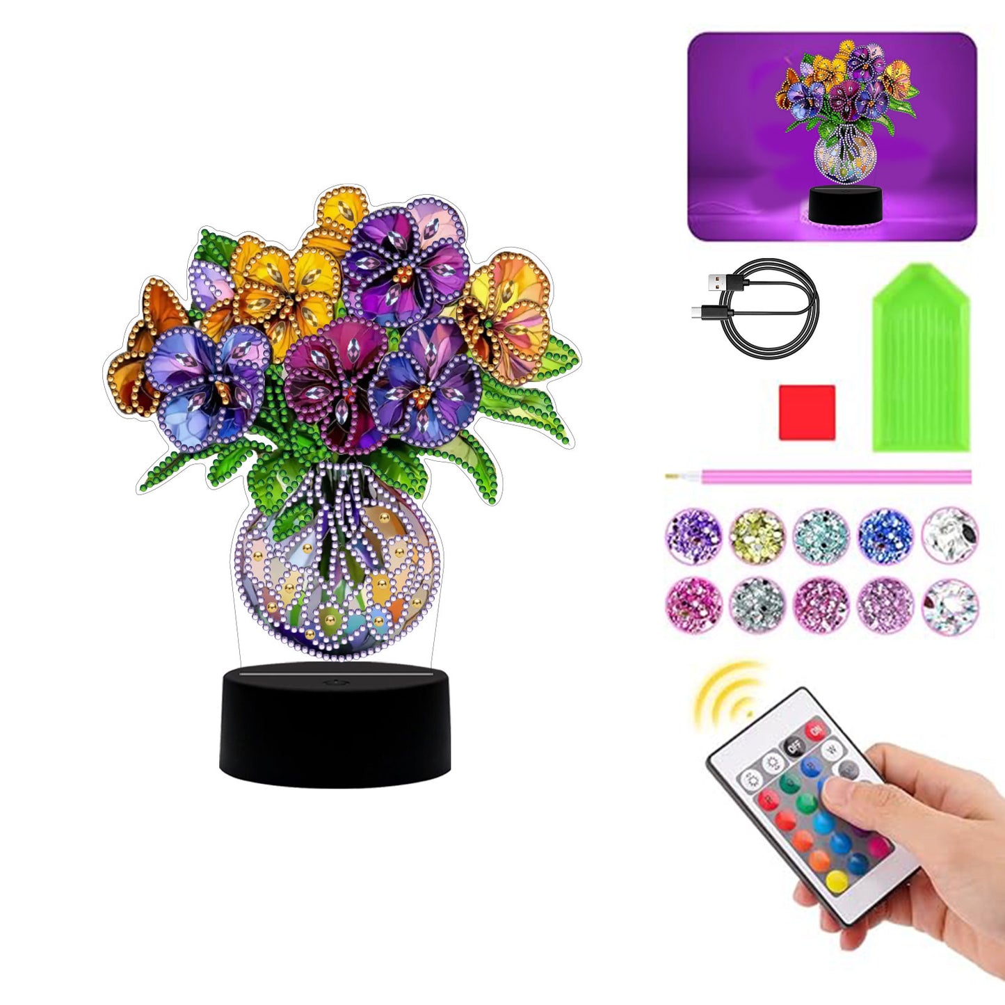 Acrylic Double Sided Butterfly Tree Of Life Rhinestones LED Light for Art Crafts