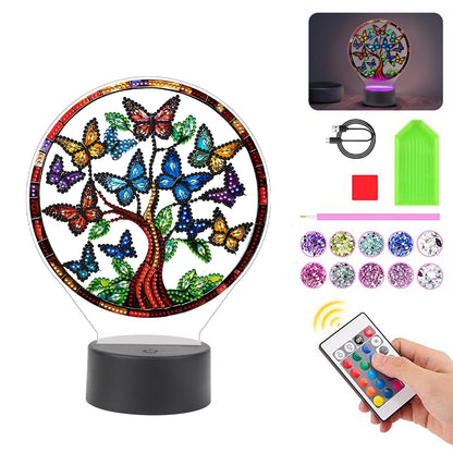 Acrylic Double Sided Butterfly Tree Of Life Rhinestones LED Light for Art Crafts