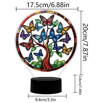 Acrylic Double Sided Butterfly Tree Of Life Rhinestones LED Light for Art Crafts
