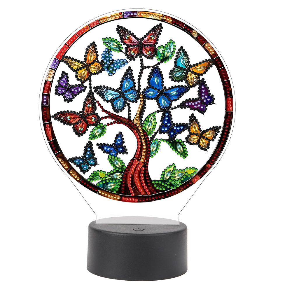 Acrylic Double Sided Butterfly Tree Of Life Rhinestones LED Light for Art Crafts