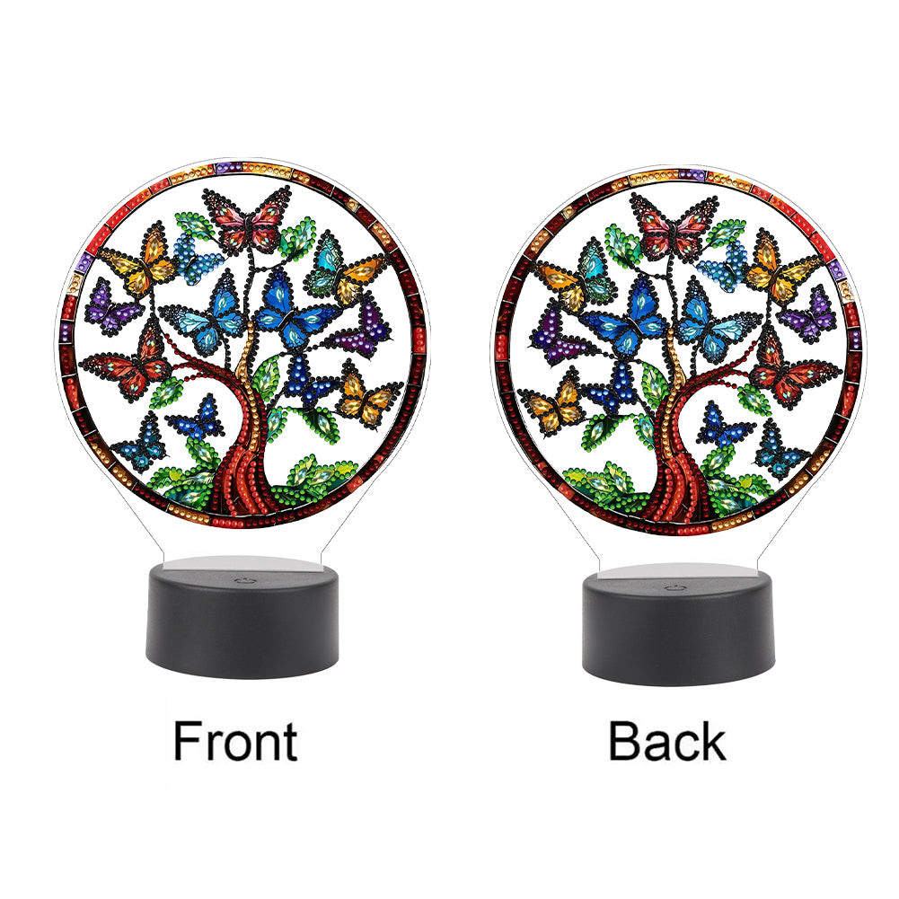 Acrylic Double Sided Butterfly Tree Of Life Rhinestones LED Light for Art Crafts