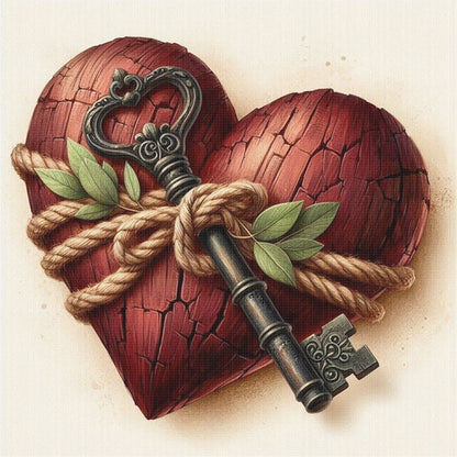 Heart Key - Stamped Cross Stitch 20*20CM
