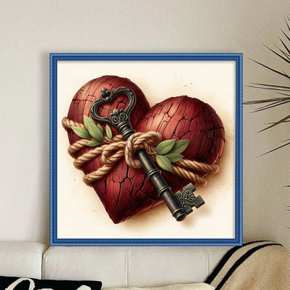 Heart Key - Stamped Cross Stitch 20*20CM