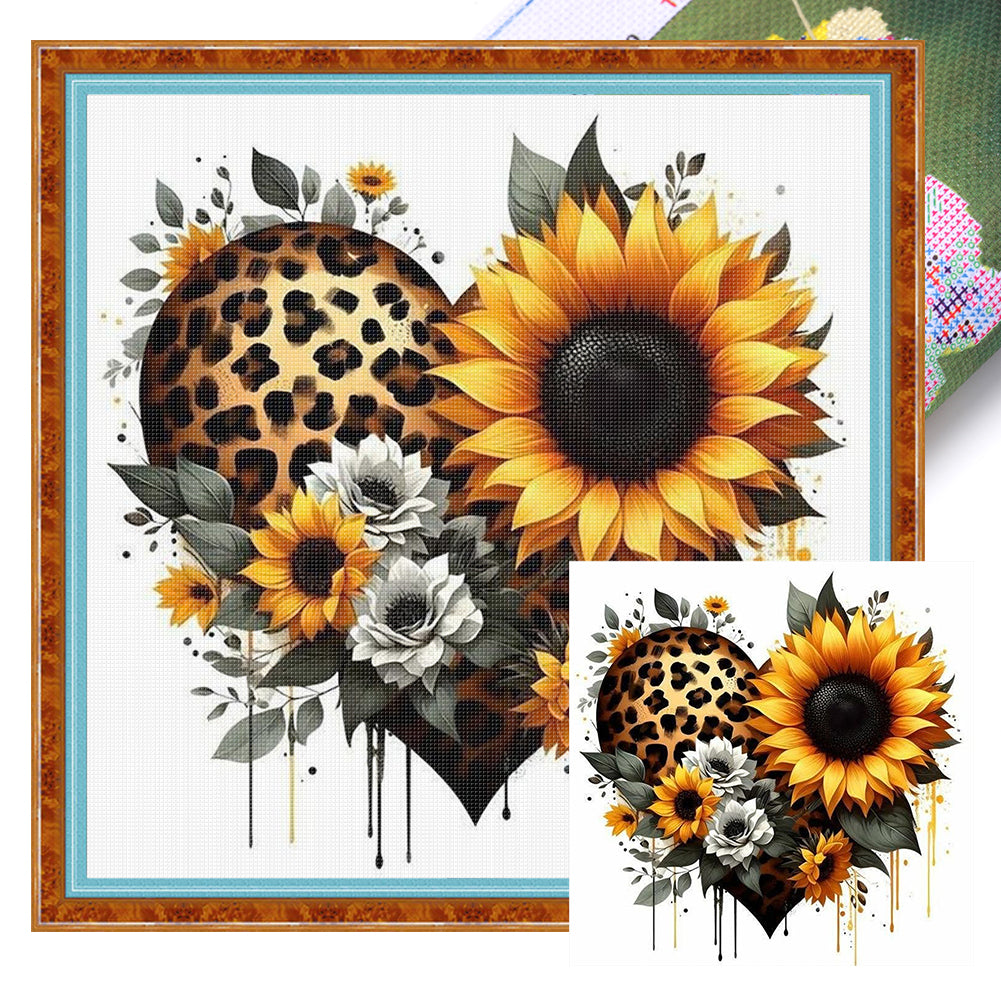 Heart Sunflower - Stamped Cross Stitch 20*20CM