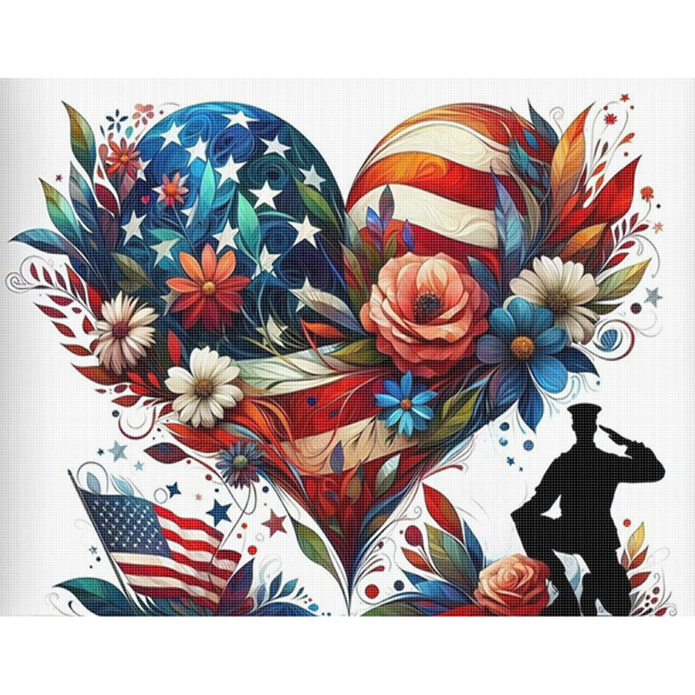 American Flag Heart - 11CT Stamped Cross Stitch 50*40CM