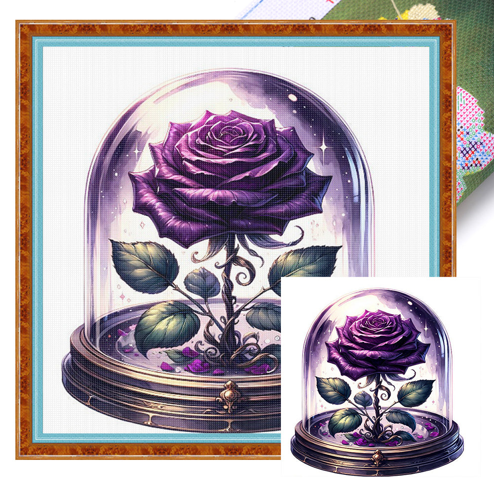 Purple Rose - 11CT Stamped Cross Stitch 50*50CM