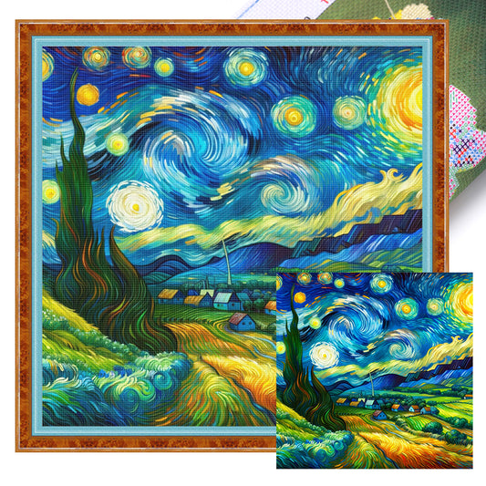 Starry Sky Scenery - 11CT Stamped Cross Stitch 50*50CM