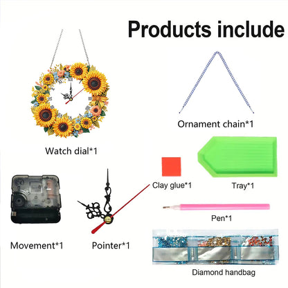 2D Flat DIY Rhinestone Diamond Art Clock Wall Pendants Diamond Clock Art Pendant