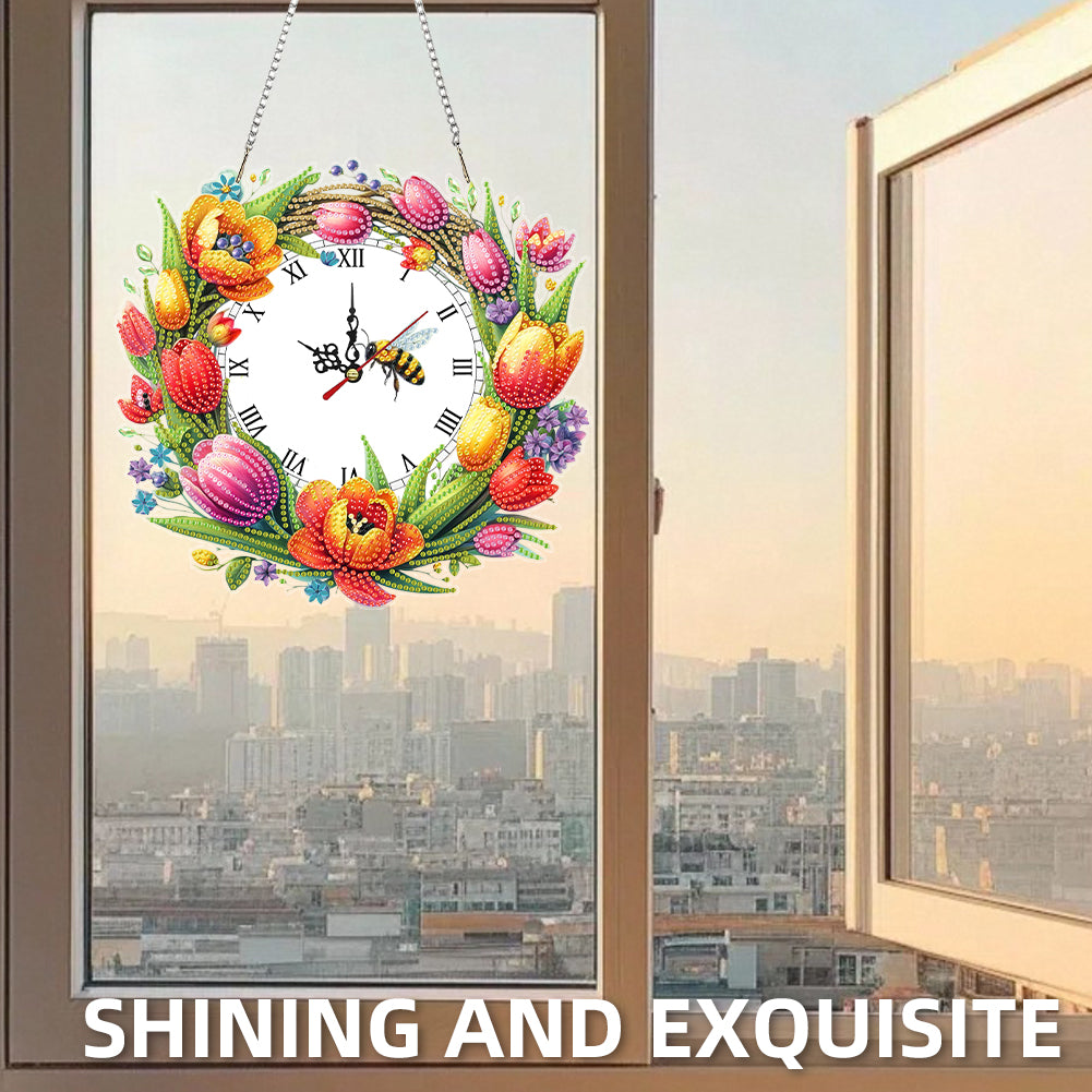 2D Flat DIY Rhinestone Diamond Art Clock Wall Pendants Diamond Clock Art Pendant