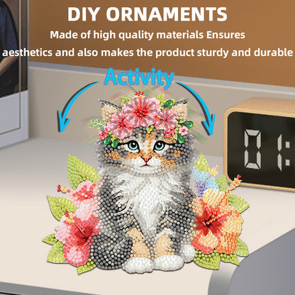 2D Flat Print Cat DIY Shaking Head Desktop Diamond Art Kits for Adults Beginner