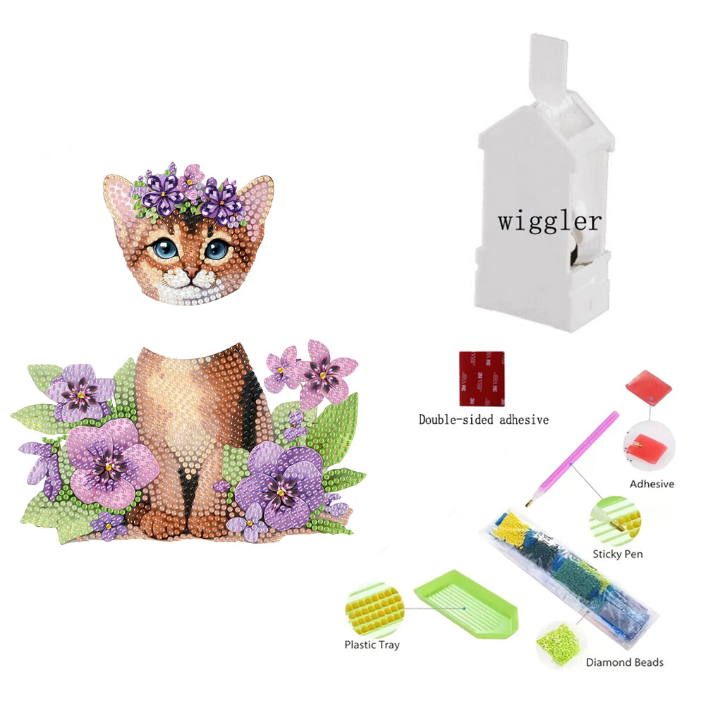 2D Flat Print Cat DIY Shaking Head Desktop Diamond Art Kits for Adults Beginner