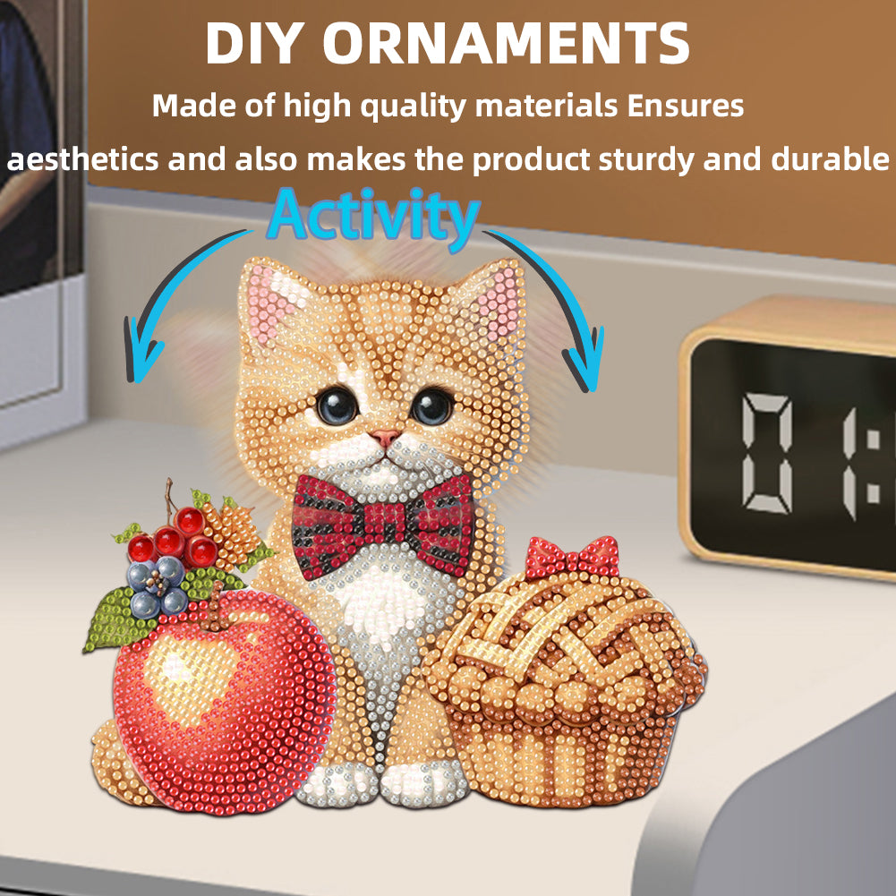 2D Flat Print Cat DIY Shaking Head Desktop Diamond Art Kits for Adults Beginner