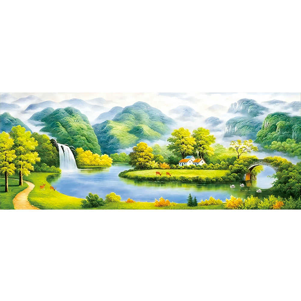 Mountain Stream - 11CT Stamped Cross Stitch 150*66CM(Mona Lisa Brand Silk)