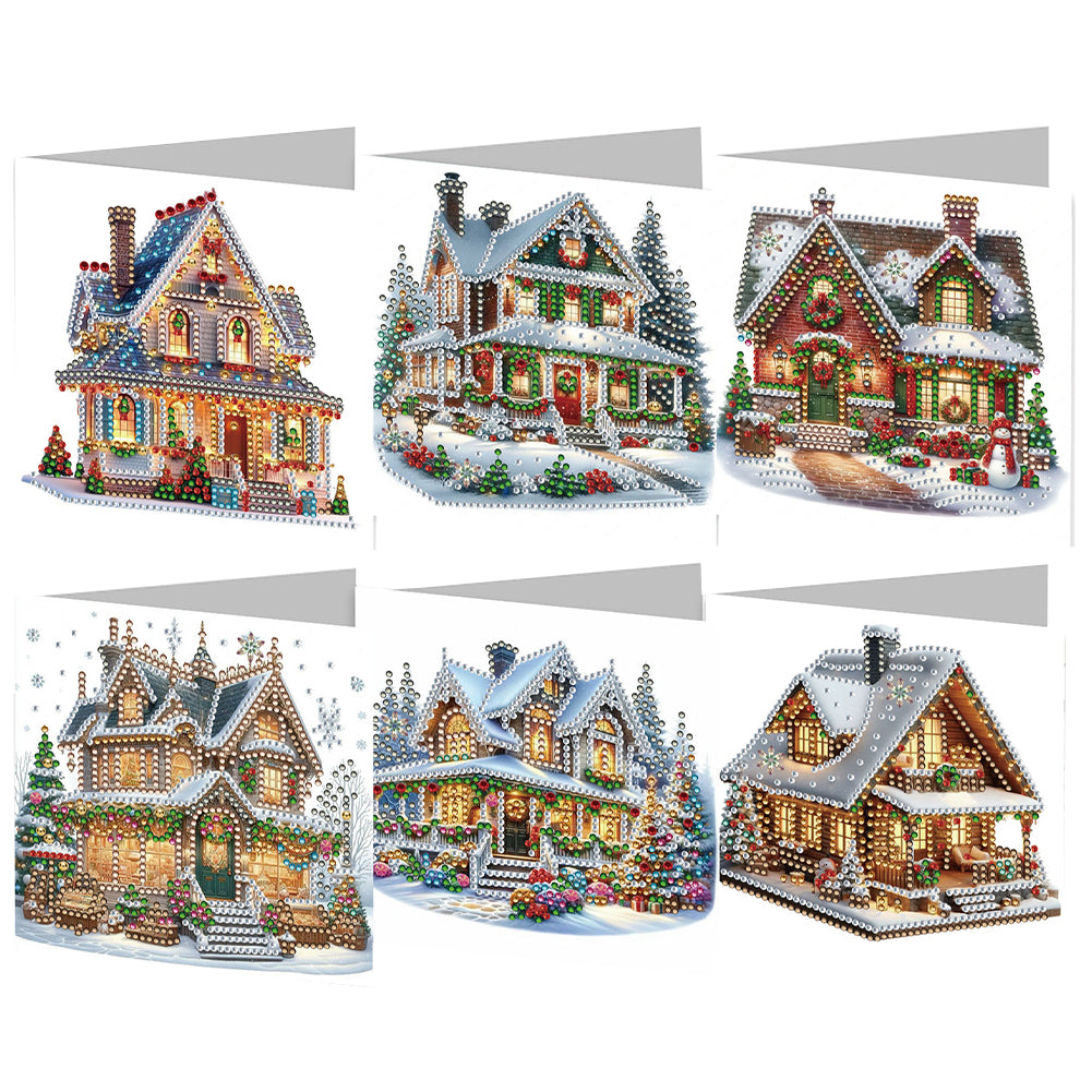 6PCS DIY Diamond Art Greeting Cards Xmas Designs Congratulations Thank You Cards