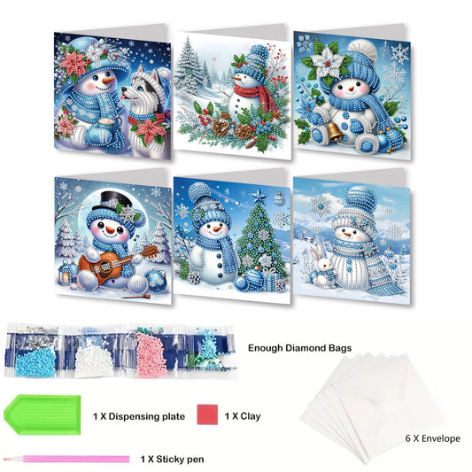 6PCS DIY Diamond Art Greeting Cards Xmas Designs Congratulations Thank You Cards