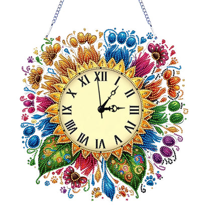 2D Flat DIY Sunflower Diamond Painting Clock Pendant 5D Hanging Clock Art Craft