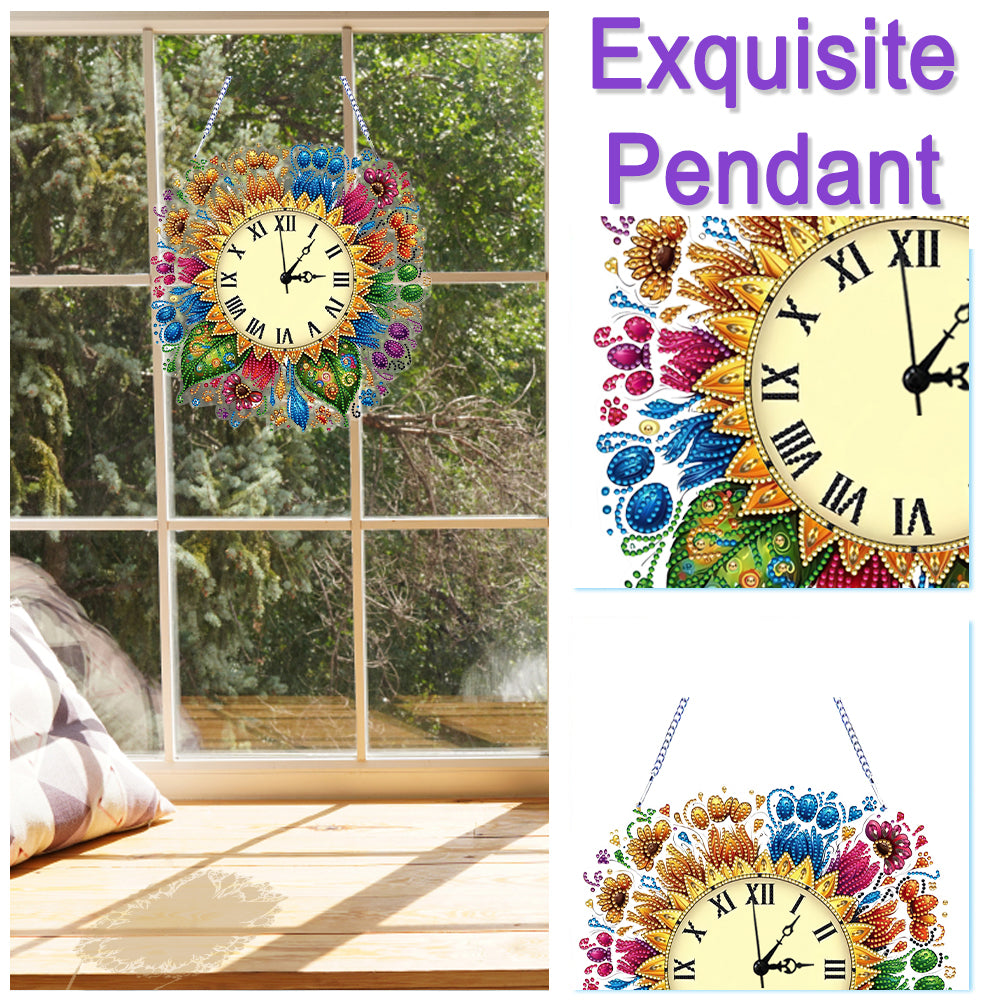 2D Flat DIY Sunflower Diamond Painting Clock Pendant 5D Hanging Clock Art Craft
