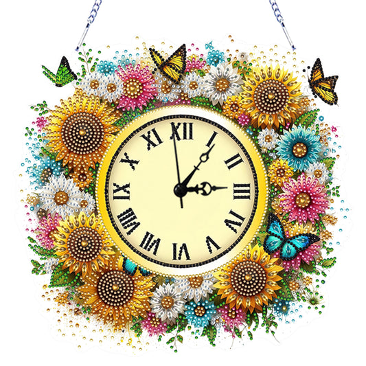 2D Flat DIY Sunflower Diamond Painting Clock Pendant 5D Hanging Clock Art Craft