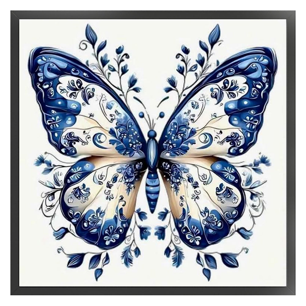 Blue And White Butterfly - 11CT Stamped Cross Stitch 50*50CM