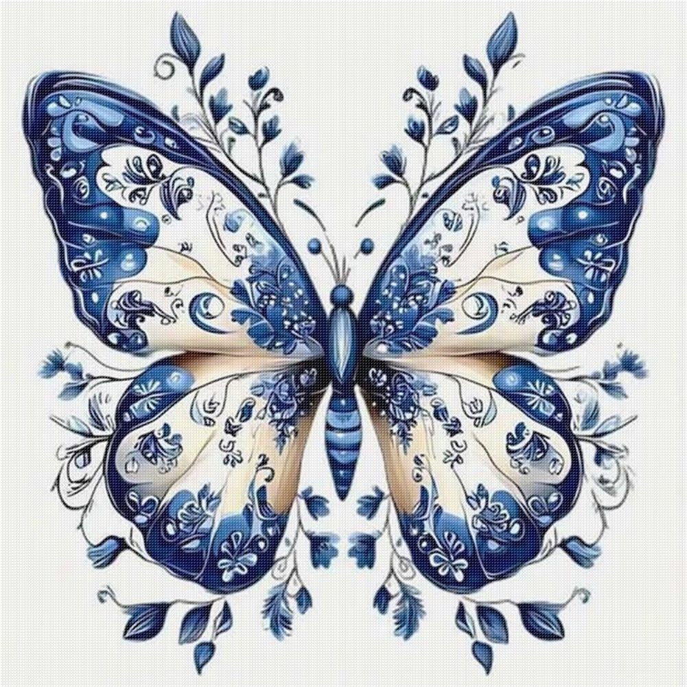 Blue And White Butterfly - 11CT Stamped Cross Stitch 50*50CM