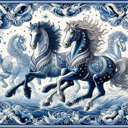Blue And White Horse - 11CT Stamped Cross Stitch 50*50CM