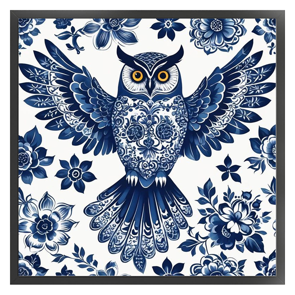 Blue And White Owl - 11CT Stamped Cross Stitch 50*50CM