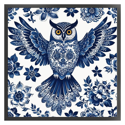 Blue And White Owl - 11CT Stamped Cross Stitch 50*50CM