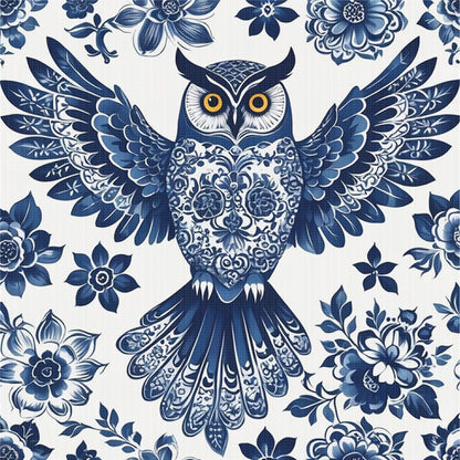 Blue And White Owl - 11CT Stamped Cross Stitch 50*50CM