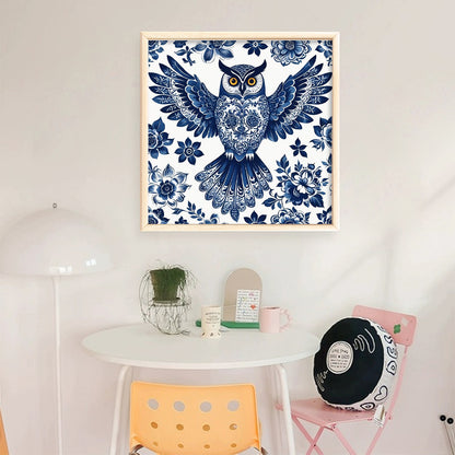 Blue And White Owl - 11CT Stamped Cross Stitch 50*50CM