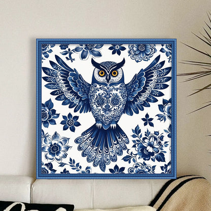 Blue And White Owl - 11CT Stamped Cross Stitch 50*50CM