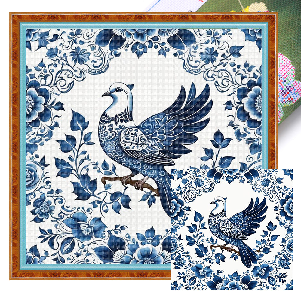 Blue And White Bird - 11CT Stamped Cross Stitch 50*50CM