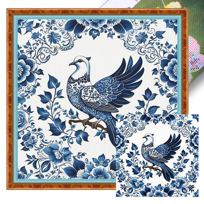 Blue And White Bird - 11CT Stamped Cross Stitch 50*50CM