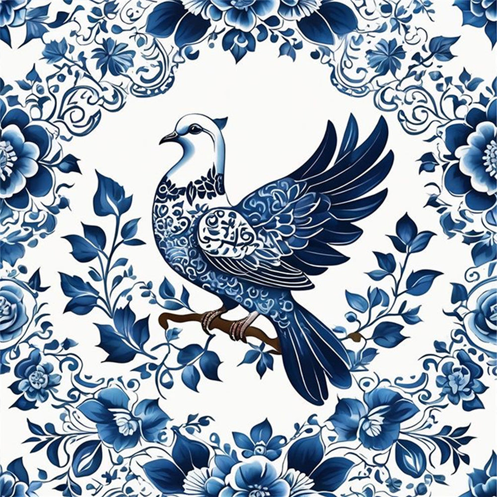 Blue And White Bird - 11CT Stamped Cross Stitch 50*50CM