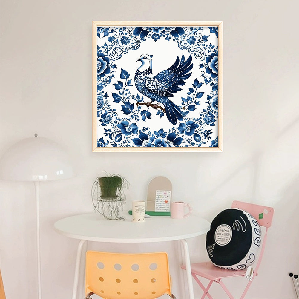 Blue And White Bird - 11CT Stamped Cross Stitch 50*50CM