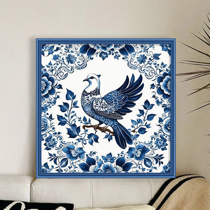 Blue And White Bird - 11CT Stamped Cross Stitch 50*50CM