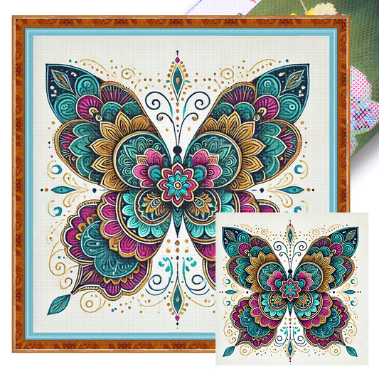 Butterfly With Mandala Pattern - 11CT Stamped Cross Stitch 50*50CM